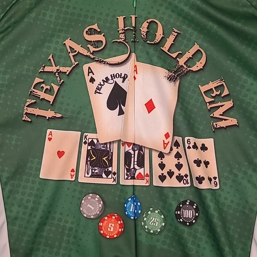 TEXAS HOLDEM Poker‎ World Jerseys Green Polyester Mens Cycling Jersey Sz L